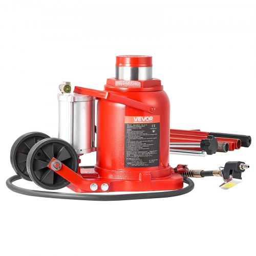 

VEVOR Air Hydraulic Bottle Jack, 50 Ton (110231.5 lbs) Capacity, 10.4-16.1 Inch Lifting Range, Pneumatic/Manual Heavy Duty Welded Bottle Jack with Pump for Car, SUV, Pickup, Truck, RV Auto Repair, Red