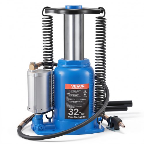 VEVOR Air Hydraulic Bottle Jack, 32 Ton (70546.9 lbs) Capacity, 10-16.3 Inch Lifting Range, Pneumatic/Manual Heavy Duty Welded Bottle Jack with Pump for Car, SUV, Pickup, Truck, RV, Auto Repair, Blue