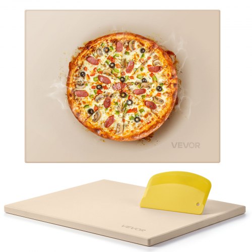 VEVOR Pizza Stone, 15 x 12 in Rectangular Cordierite Pizza Stone, Extra Large Baking-Stone with Scraper, 0.6 in Thick Heat-Resistant Cordierite, for Kitchen Oven, Baking Bread & Pizzas, BBQ Grilling