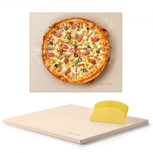 VEVOR Pizza Stone, 16 x 14 in Rectangular Cordierite Pizza Stone, Extra Large Baking-Stone with Scraper, 0.6 in Thick Heat-Resistant Cordierite, for Kitchen Oven, Baking Bread & Pizzas, BBQ Grilling