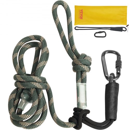 VEVOR Tree Stand Safety Rope, 9 ft/27.43M Treestand Lifeline Rope 30KN Breaking Tension, 0.6 Hunting Safety Line with Prusik Knot, 2pcs Carabiner and Silencer, for Treestrap and Climbing