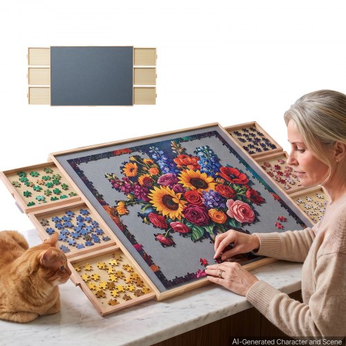 Vevor 2000 Piece Rotating Puzzle Board with 6 Drawers and Cover, 40x29 in, Birthday Gift for Mom, Felt Surface, Portable Wooden Table, 360° Rotation Puzzles Storage Jigsaw Accessories for Adult