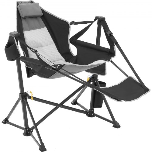 

VEVOR Reclining Camping Chair, 136 kg Load Camping Hammock Chair, Rocking Lounge Folding Chair with Footrest, Storage Bag, Headrest & Adjustable Backrest, for Camping and Other Outdoor Activities
