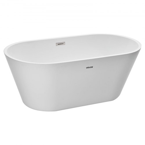 VEVOR Acrylic Freestanding Bathtub, 59 Inch Contemporary Soaking White Tub with Brushed Nickel Overflow and Drain, Elegant Oval Shape Stand Alone Soaker Tub for Modern Bathroom or Remodel Projects