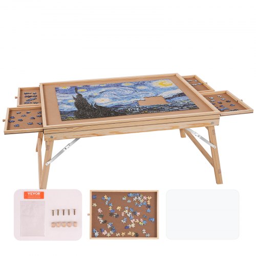 

VEVOR 1500 Piece Puzzle Table with Folding Legs, 4 Drawers and Cover, 32.7"x24.6" Wooden Jigsaw Puzzle Plateau, Puzzle Accessories Board for Adults, Puzzle Organizer Storage System, Gift for Mom