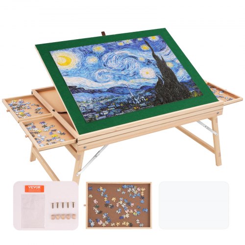 

VEVOR 1500 Piece Puzzle Table with Folding Legs, 4 Drawers and Cover, 32.7"x24.6" Wooden Jigsaw Puzzle Plateau, Adjustable 3-Tilting-Angle Puzzle Board, Puzzle Storage System for Adults, Gift for Mom