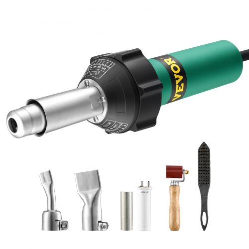 VEVOR Hot Air Plastic Welder, 1600W Hot Air Torch Pistol, 122-1112℉ PVC TPO Vinyl Heat Gun Welding Torch, 5PCS Plastic Welding Roofing Kit & 2 Flat Nozzles, 1 Seam Roller, Brush for PP/PE/PVC Sheets
