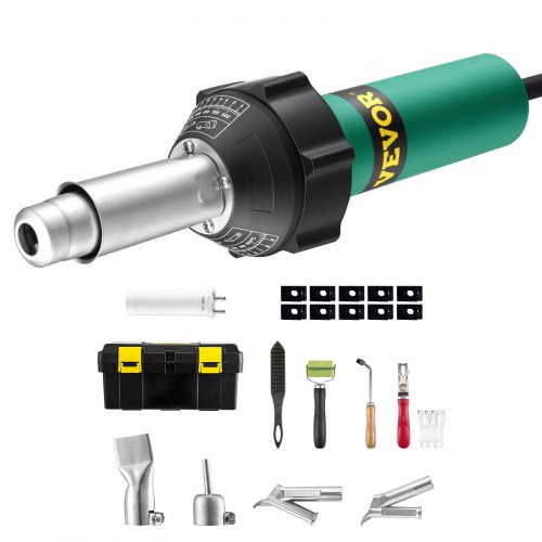 VEVOR Hot Air Plastic Welder, 1600W Hot Air Torch Pistol, 122-1112℉ PVC TPO Vinyl Heat Gun Welding Torch, Plastic Roofing Welding Kit with 11 Accessories- Toolbox, Nozzle, Roller, Blades for PP/PE/PVC