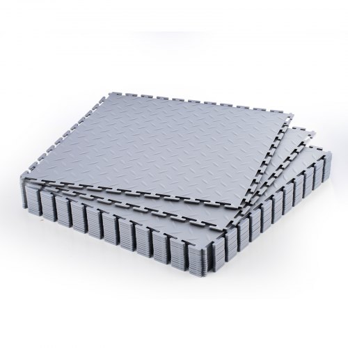 

VEVOR Garage Floor Tiles Interlocking, 16 Pack 20.2 x 20.2 x 0.2 in Interlocking Modular Garage Flooring Tiles, Diamond Plate Slip-Resistant PVC Mats for Workshop,Warehouse,Tool Room, Light Gray