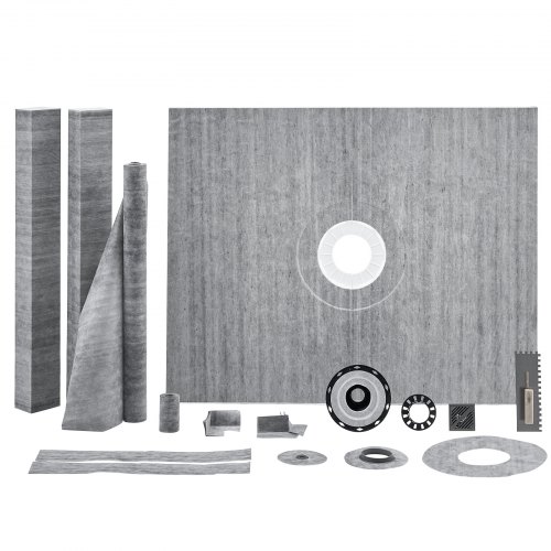 

VEVOR Shower Curb Kit, 60"x48" Shower Pan Kit with 2" PVC Central Flange, Waterproof Membrane, Stainless Steel Grate and Joint Sealant, Shower Pan Slope Sticks Fit for Bathroom