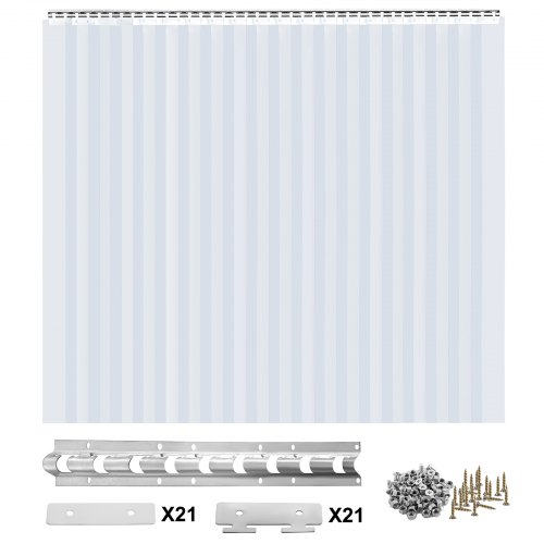 VEVOR 21PCS PVC Strip Curtain 84in (7 ft) Width x 84in (7 ft) Height, Vinyl Door Strips Strips 2mm Thickness, Plastic Door Curtain with 5cm Overlap for Freezer Doors Warehouse Doors