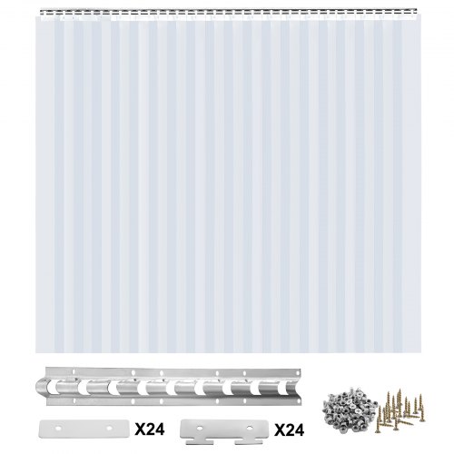 VEVOR 24PCS PVC Strip Curtain 96in (8 ft) Width x 84in (7 ft) Height, Vinyl Door Strips Strips 2mm Thickness, Plastic Door Curtain with 5cm Overlap, for Freezer Doors Warehouse Doors