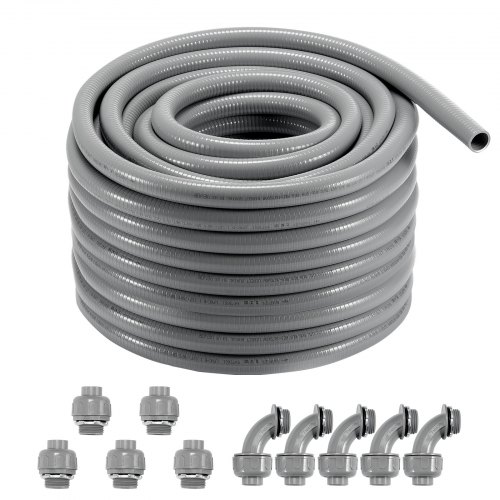 

VEVOR 1-Inch Flexible Electrical Conduit, 100 ft, PVC Liquid-Tight Conduit Non-Metallic with 5 Straight and 5 90-Degree Conduit Connector Fittings, for Air Conditioning Motor Controller Pump, IP65