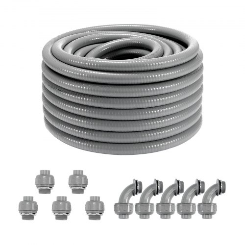 

VEVOR 3/4-Inch Flexible Electrical Conduit, 100 ft, PVC Liquid-Tight Conduit Non-Metallic with 5 Straight and 5 90-Degree Conduit Connector Fittings, for Air Conditioning Motor Controller Pump, IP65