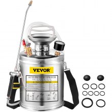 VEVOR Stainless Steel Sprayer 1GL , Set with 12” Wand& Handle& 3FT Reinforced Hose, Hand Pump Sprayer with Pressure Gauge&Safety Valve, Adjustable Nozzle Suitable for Gardening and Sanitizing, Silver
