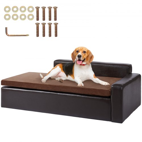 

VEVOR Pet Sofa, Dog Couch for Large-Sized Dogs and Cats, 40 x 23 x 13 inch, Soft Leather Dog Sofa Bed, 50 kg Loading Cat Sofa, Black