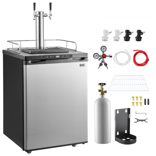 Vevor Beer Kegerator, Dual Tap Home Draft Beer Dispenser for Ball Lock, Full Size Keg Refrigerator with 5lbs CO2 Tank, Hold 2 Sixth / 2 Slim / 3 Ball lock keg, 162L