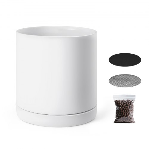 

VEVOR Plant Pot, 12-Inch Large Cylinder Planter with Drainage Holes, Non-Slip Pads & Detachable Saucer, Modern Ceramic Flower Pots, Indoor and Outdoor Tree Planter Pot, Home & Office Decorations
