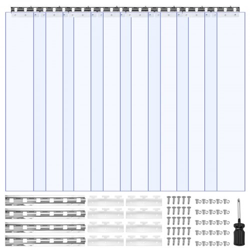 

VEVOR Clear PVC Strip Curtain, 84 in Height x 48 in Width x 0.08 in Thickness, 8 PCS Walk in Freezer Cooler Curtain Strips, Thermal Insulating Plastic Door Strips for Warehouse, Freezer, Garage Doors
