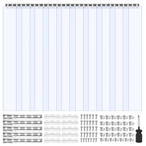 

VEVOR Clear PVC Strip Curtain, 96 in Height x 60 in Width x 0.08 in Thickness, 10 PCS Walk in Freezer Cooler Curtain Strips, Smooth Waterproof Plastic Door Strips for Warehouse, Freezer, Garage Doors