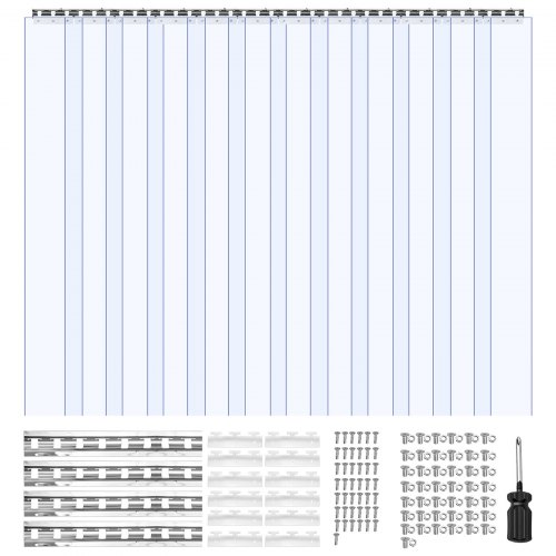 VEVOR Clear PVC Strip Curtain, 96 in Height x 84 in Width x 0.08 in Thickness, 14 PCS Walk in Freezer Cooler Curtain Strips, Smooth Waterproof Plastic Door Strips for Warehouse, Freezer, Garage Doors