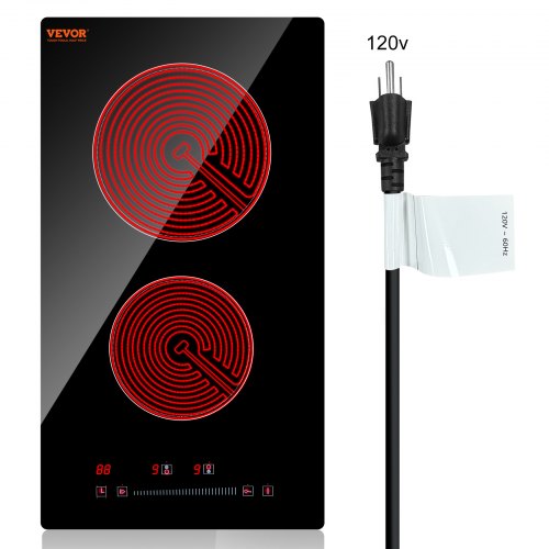 

VEVOR Built in Electric Stove Top, 20 x 11.6 inch 2 Burners, 240V Glass Radiant Cooktop with Sensor Touch Control, Timer & Child Lock Included, 9 Power Levels for Simmer Steam Slow Cook Fry