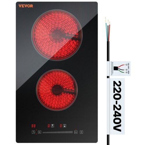 

VEVOR 20 x 11.6 inch 2 Burners, 240V Glass Radiant Cooktop with Sensor Touch Control