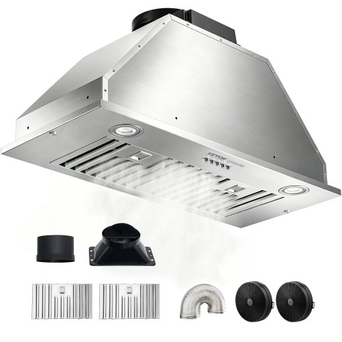 Vevor Insert Range Hood, 800CFM 3-Speed, 30 Inch Stainless Steel Built-in Kitchen Vent with Push Button Control LED Lights Baffle Filters, Ducted/Ductless Convertible, ETL Listed