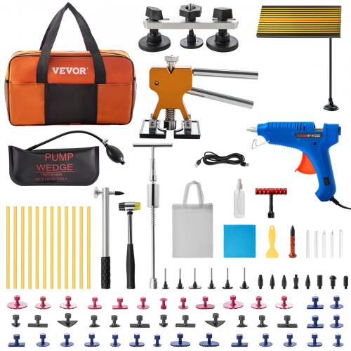 VEVOR Dent Removal Tool, 74 Pcs Paintless Dent Repair Tools, Led Baffle Board Car Dent Repair Kit, Glue Puller Tabs Dent Puller Kit for Auto Dent Removal, Minor Dents, Door Dings and Hail Damage