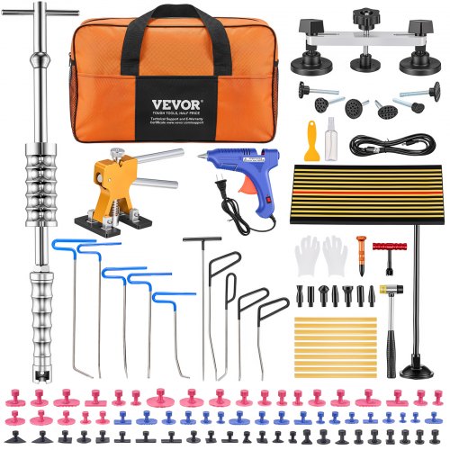 Vevor Paintless Dent Removal Rods, 89 PCS Paintless Dent Repair Tools, Golden Lifter Puller Car Dent Repair Kit, Glue Puller Tabs Dent Puller Kit for Auto Dent Removal, Minor Dents, Door Dings