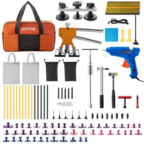 VEVOR Dent Removal Tool, 98 Pcs Paintless Dent Repair Tools, Led Baffle Board Car Dent Repair Kit, Glue Puller Tabs Dent Puller Kit for Auto Dent Removal, Minor Dents, Door Dings and Hail Damage