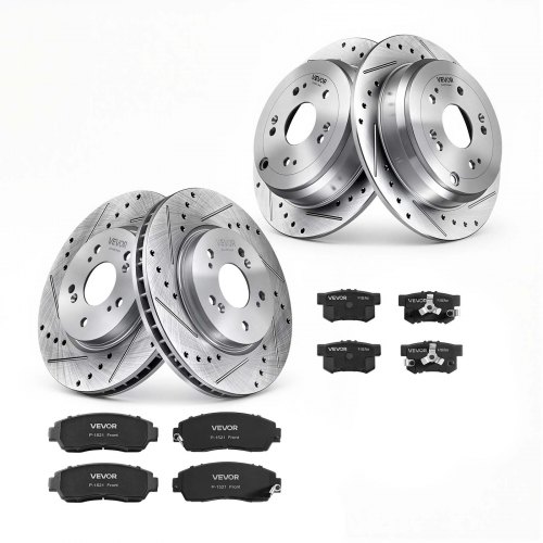 Vevor Front & Rear Brake Kit Compatible with 2012-2016 Honda CR-V (AWD), Cast Iron Drilled and Slotted Brake Rotors, Ceramic Brake Pads Replacement Kit, 11.65" Front Rotors and 12" Rear Rotors