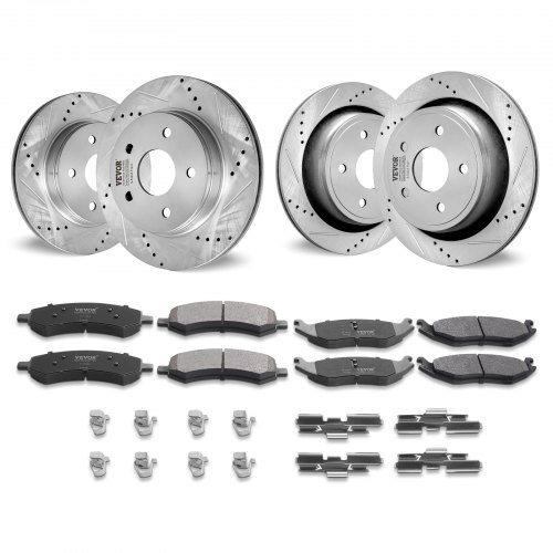 

VEVOR Front and Rear Brake Kit for 06-2018 Dodge Ram 1500, 07-2009 Dodge Durango Chrysler Aspen, Drilled and Slotted Brake Rotors Ceramic Brake Pads Replacement, 13.2" Front Rotors 13.9" Rear Rotors