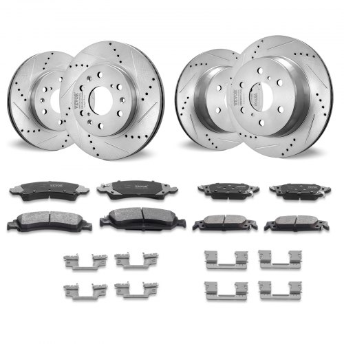 

VEVOR Drilled Slotted Front Rear Brake Rotors Pads Kit for Chevy Silverado GMC