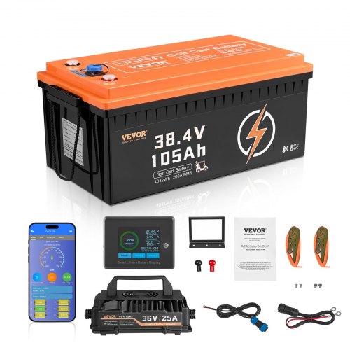 VEVOR 36V 105Ah Golf Cart Lithium Battery, 36 Volt Golf Cart Battery with 200A BMS, LCD Monitor and Mobile APP, LiFePO4 Battery with 600A Peak Current