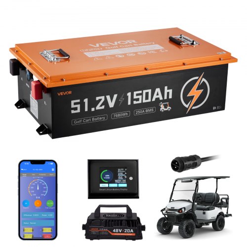 

VEVOR 48V (51.2V) 150AH Lithium Golf Cart Battery, with 20A Charger, Lifepo4 Battery Kit, Built-in 250A BMS, with Bluetooth & Touch Monitor, 2C Discharge, 4000 Cycles, for Golf Carts, Trolling Motors