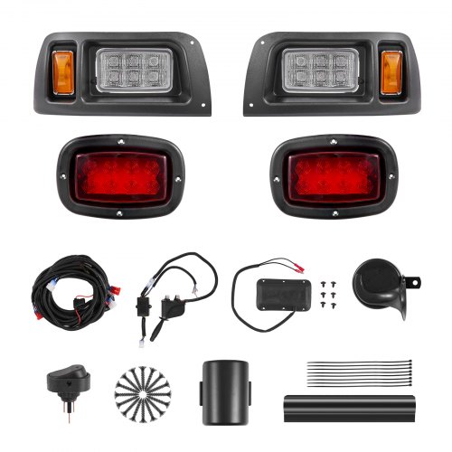

VEVOR Golf Cart Light Kit, 12 Volt, Street Legal LED Headlight and Taillight Kit with Wiring Harness, Turn Signals, Hazard Light, Switch Horn, Brake Pad, Zip Ties, ABS Housing, for Club Car DS 1993-Up