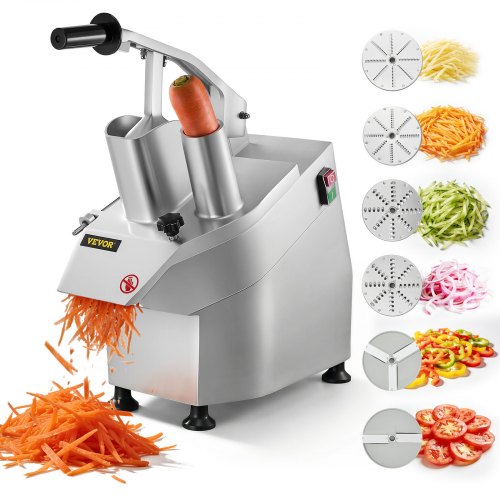 

VEVOR 110V Commercial Food Processor 2 Feeding Holes, 550W Electric Vegetable Slicer 1600 RPM, Stainless Steel Vegetable Processor Detachable 6-blades, 3mm/4mm/7mm Shred, 2mm/4mm Slice