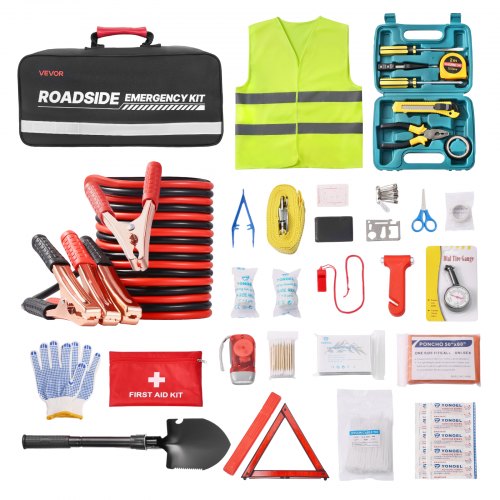 

VEVOR Car Emergency Kit, 2-in-1 First Aid Kit with Jumper Cables, Essential Roadside Emergency Car Kits for Vehicle, Travel and Home, 31-Piece Auto Road Side Assistance Tools with Medical Aid Kits