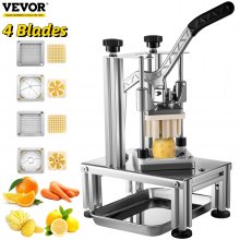 VEVOR Commercial French Fry Cutter with 4 Replacement Blades, 1/4" and 3/8" Blade Easy Dicer Chopper, 6-Wedge Slicer and 6-Wedge Apple Corer, Lemon Potato Cutter for French Fries with Extended Handle