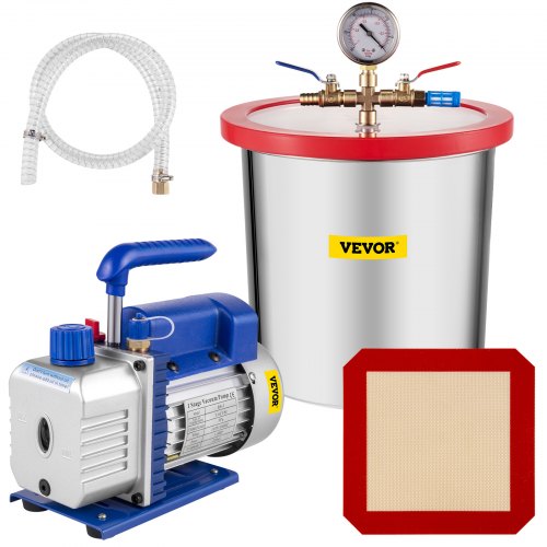 VEVOR Vacuum Pump 3.6CFM 1/4 HP Single Stages HVAC A/C Refrigeration Kit 5PA Ultimate Vacuum Manifold Gauge Set Including 3 Gallon Vacuum Chamber, Manifold Gauge and Hose for Air Conditioning Systems