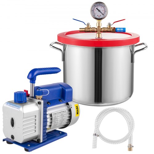 Vevor 5.7 L(1.5 Gallon) 28 L/min(3 CFM) 186W(1/4HP) Vacuum Chamber , Refrigerant Vacuum Pump HVAC Single Stage Vacuum Pump Air Conditioner Rotary Vane Vacuum Pump A/C Vacuum Evacuation Pump