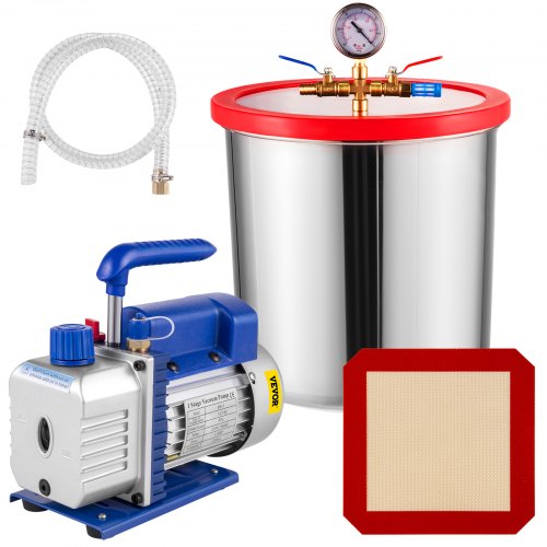 

Vevor 19 L(5 Gallon) Vacuum Chamber Kit with 28 L/min(3 CFM) 186W(1/4HP) Single Stage Vacuum Pump - HVAC A/C Refrigeration Kit