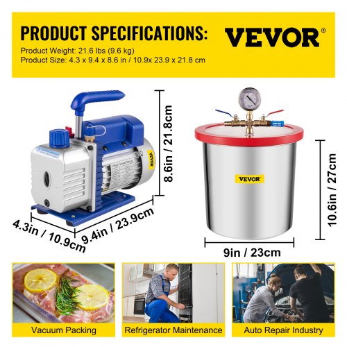 Upgraded 5 Gallon 3 CFM Stainless Steel Vacuum Degassing Chamber Kit 3CFM Pump 