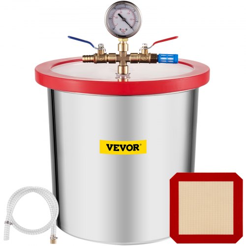 VEVOR Vacuum Chamber 3 Gallon Vacuum Degassing Chamber Glass Lid Stainless Steel Degassing Chamber 12L Silicones for Gas Extraction