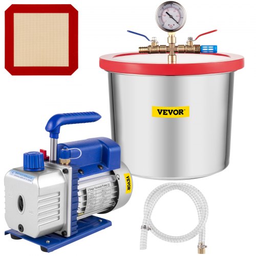 VEVOR Vacuum Chamber with Pump, 4CFM 1/3HP Vacuum Pump with High-Capacity 2 Gallon Vacuum Chamber, Vacuum Pump Chamber Kit Vacuum Degassing Chamber Kit