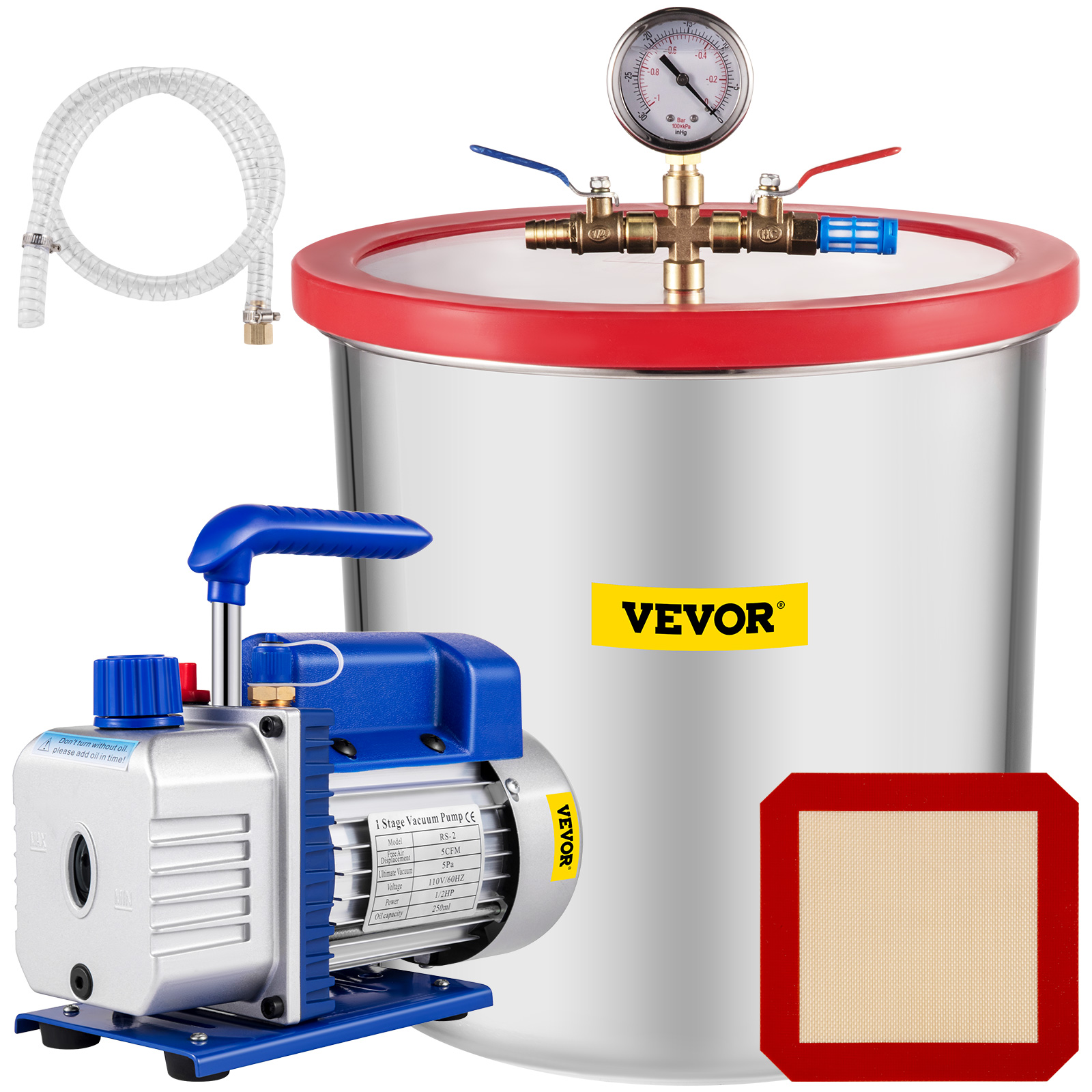 5 Gallon Vacuum Chamber Stainless Steel Degassing Silicone Kit 5CFM Vacuum Pump от Vevor Many GEOs