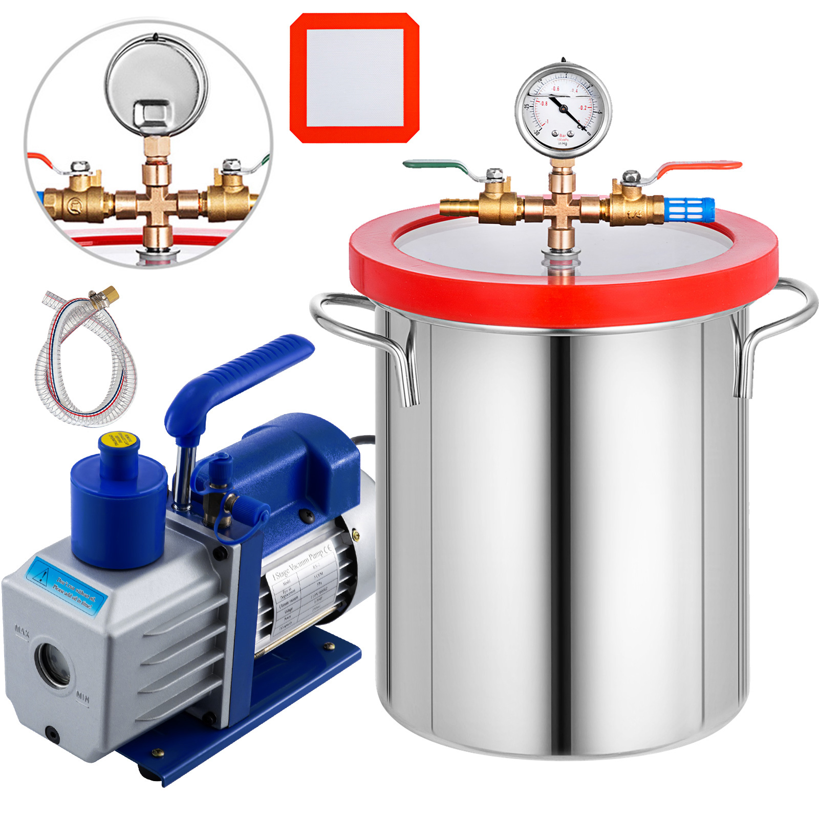 3 Gallon Vacuum Chamber 5cfm Vacuum Pump Rotary Deep Vane Manifold 1/3hp от Vevor Many GEOs