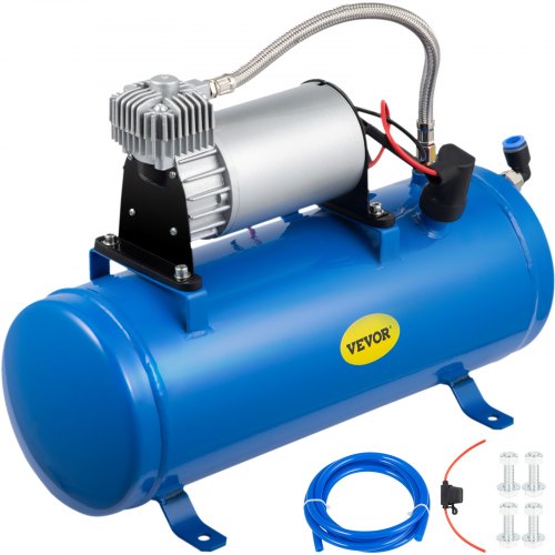 VEVOR 12V Train Horn Air Compressor with Tank 150PSI Air Car Compressor Portable Tire Inflator with 6 Liter Tank 1.6 Gallon for Train Horns Motorhome Tires
