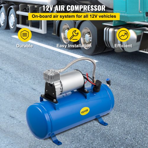 New 150PSI 12V Air Compressor W/ 6 Liter Tank for Air Horn Train Truck RV Tire 